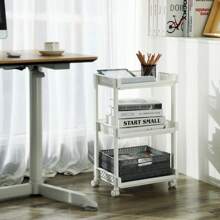 SONGMICS Rolling Trolley Storage Unit With 3 Shelves For Kitchen Bathroom Cellar, White - White - View 2