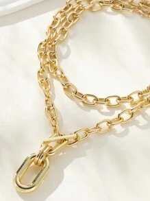 2pcs Chic Personalized Aluminum Chain Multi-Layer Necklace, Geometric Metal Clasp Choker Necklace For Women - Gold - View 2