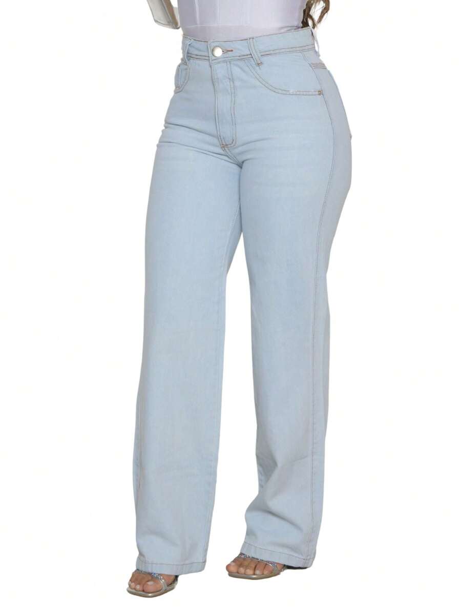 Women's Wide Leg Jeans - Rửa nhẹ - Xem 1