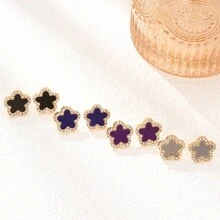 水鑽花耳釘 - 粉色 - 查看 5