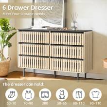 Dresser For Bedroom,Modern Large 6 Drawer Dresser With Metal Leg,Storage Chest Of Drawer,Wood TV Dresser,Dresser Bedroom Furniture,Dresser For Closet (Oak, 6 Drawer)