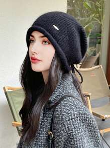 1pc Women Striped Knit Hat, Warm Thickened Winter Ear Protection Cap, Cute Beanie For Autumn Winter Casual Elegant Vintage Street Chic Fashion, Versatile, Large Head Circumference, Suitable For Outdoor, Skiing, Cycling, Travel, Party, Daily Use