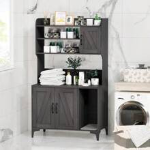 Cat Litter Box Furniture,Hidden Cat Box Enclosure With Shelf Storage,Cat Litter Box Enclosure, Wood Sturdy Cat Washroom Storage, Indoor Cat House Furniture, Walnut Color - Black - View 2