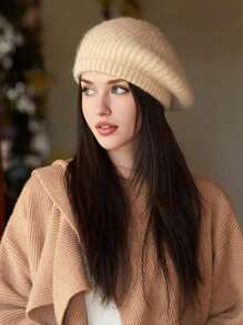 1 Berretto basco di lana soffice per donna, in tinta unita, adatto per l'uso quotidiano in autunno e inverno, lavabile a mano ma non in lavatrice