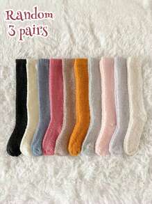 3 Cặp Vớ giữ ấm chân dài đến đầu gối bằng nhung san hô màu trơn mùa đông cho cả nam và nữ, ngẫu nhiên, dùng để ngủ và mặc ở nhà - Nhiều màu - Xem 1