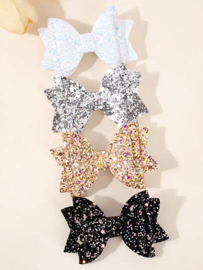 4 peças Laços de cabelo brilhantes para meninas Laço dourado e prateado Presilhas de jacaré Grampos de cabelo brilhantes Laços para meninas Y2K Grampos Acessórios para cabelo para crianças