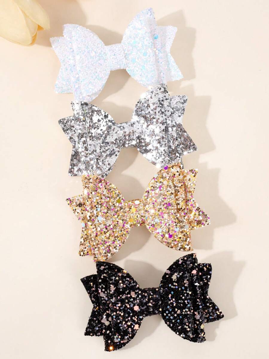 4pcs Glitter Hair Bows For Girls Gold Silver Bow Alligator Clips Sparkly Hair Clips Toddler Girl Bows Y2K Barrettes Kids Hair Accessories