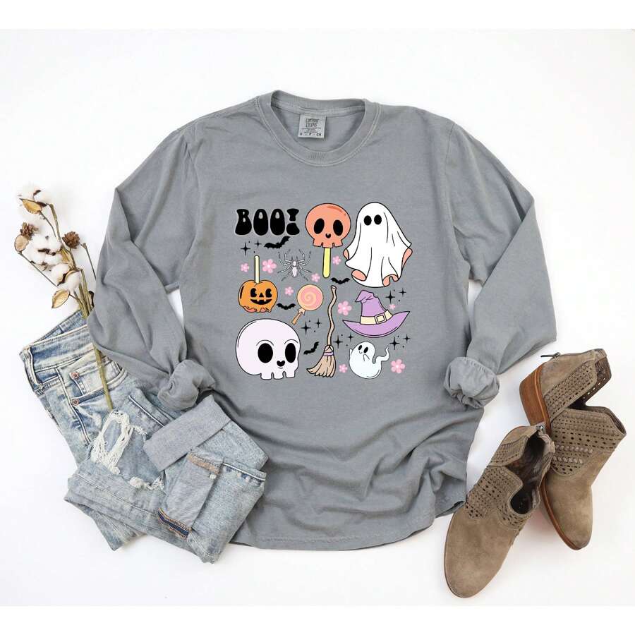 Boo Chart Garment Dyed Long Sleeve SHEIN USA