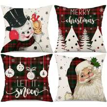 4 vỏ gối trang trí Giáng sinh màu đỏ đen trắng chấm bi ông già Noel bông tuyết quả bóng Giáng sinh tuyết cây thông Noel mùa đông ngày lễ trang trí vỏ gối một mặt không có lõi gối - đỏ đen trắng - Xem 9