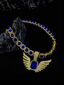 1 Miếng Hip Hop Phong cách Cánh Hình dạng Vòng cổ mặt dây chuyền Với Kim Cương Đầy Đủ Và Đá xanh Trang trí , Tuyệt vời Đối với Của phụ nữ Mặc hàng ngày - Màu xanh lam - Xem 19