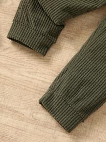 2 件套年轻男孩翻领口袋休闲拼布长袖夹克和纯色裤子，秋冬 - 彩色 - 查看 7