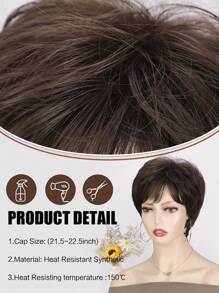 Short Brown Pixie Wig For Women Pixie Cut Wigs Straight Layered Natural Synthetic Wig With Bangs Heat Resistant Replacement Cosplay Wig