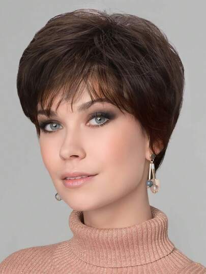 Short Brown Pixie Wig For Women Pixie Cut Wigs Straight Layered Natural Synthetic Wig With Bangs Heat Resistant Replacement Cosplay Wig