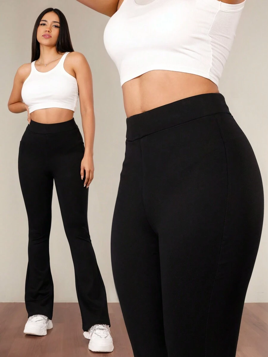 Pantalones de Estilo Acampanado para Mujer, Color Negro, Cintura Alta y Ajuste Favorecedor - Negro - Ver 1