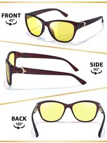 SIPHEW 女士夜间驾驶眼镜，带偏光防眩光黄色镜片夜视眼镜 IF572 时尚基本款，适合毛衣、牛仔裤、运动裤、连帽衫、夹克、连衣裙和长袖衬衫 - 彩色 - 查看 2