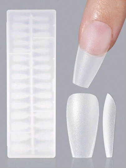 240片裝全覆蓋哑光假指甲，梯形短棺形假指甲，無蹤痕，專業指甲貼花，短梯形，透明盒裝壓克力指甲，美甲用品
