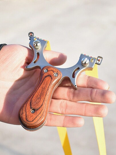 1pc Outdoor Stainless Steel Multifunctional Slingshot With 1 Flat Rubber Band, Precision Shooting Game Slingshot For Outdoor Shooting, Fish And Bird Hunting