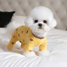 可爱宠物卡通印花圆领短袖睡衣 - 黃色 - 查看 2