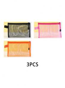 2 件/7 种颜色，每件 1 个大容量网眼收纳袋，时尚旅行化妆包，迷你拉链网袋，网袋零钱包，女士小型化妆旅行包（款式随机）学校用品学校配件返校大学生 - 彩色 - 查看 18