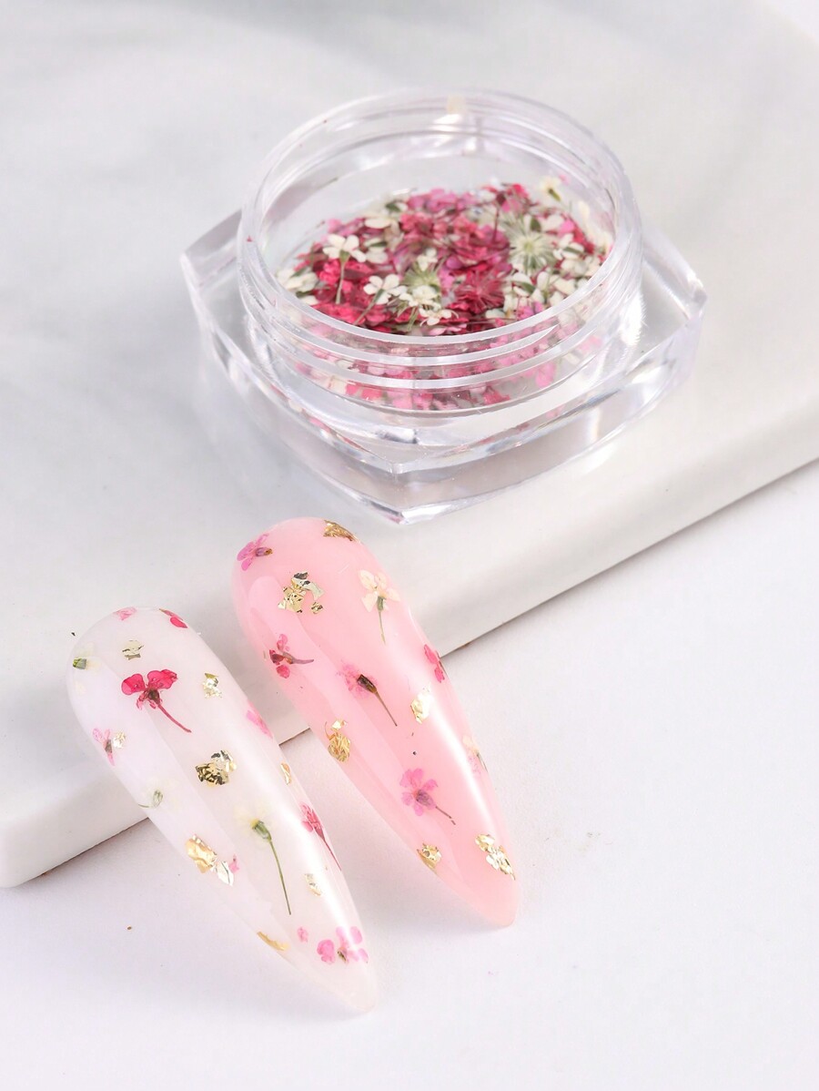 2 Bottles Of Nail Accessories Artificial Mixed Pink Flowers Broken