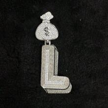 DUBSS 1 Piece Prong Setting Pendant Iced Out Initial Necklace For Men Gold Plated Hip Hop Fashion Jewelry Money Bag Bail - Letter - View 47