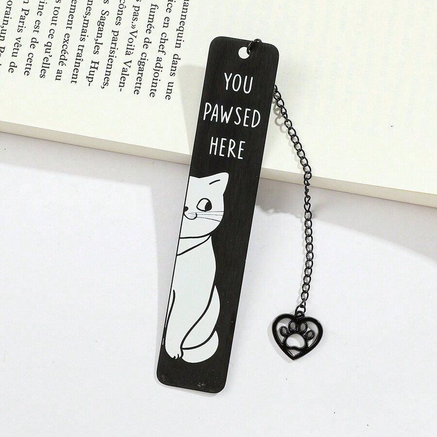 1pc Pet Cat Kitten Naughty Cat Bookmark Black Stainless Steel Bookmark