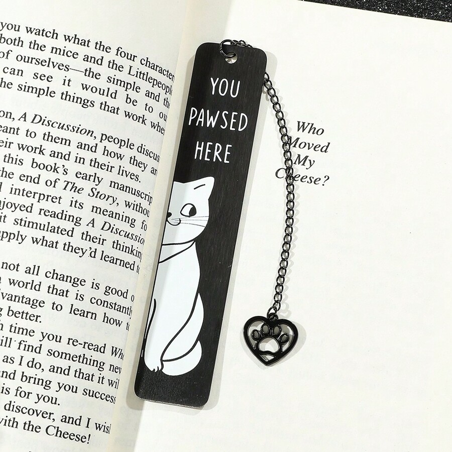 1pc Pet Cat Kitten Naughty Cat Bookmark Black Stainless Steel Bookmark
