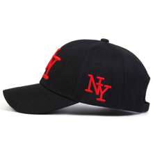 1 Pieza Gorra de béisbol para hombre con bordado de letra NY, ajustable, protección solar, uso casual para primavera, otoño, viajes, turismo y playa - negro rojo - Ver 3