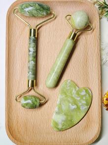 Set de 1/3 piezas de rodillo de jade y raspador Gua Sha, rodillo facial de masaje con herramienta de raspado Gua Sha, masajeador de piedra de jade para anti-envejecimiento, adelgazamiento y firming, rejuvenecer rostro y cuello, eliminar arrugas y bolsas en los ojos, raspador Gua Sha de acero inoxidable