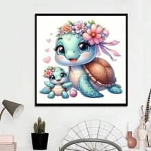 5D DIY 钻石画套件 - 可爱乌龟家庭动物主题 - 圆形亚克力钻石马赛克艺术工艺品用于墙面装饰 - 创意礼物 19.81x19.81 厘米 - 彩色 - 查看 3