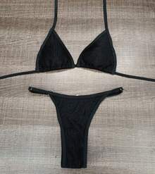 Women's Triangle Bikini Set With Adjusting Panties - 黑色 - 查看 2