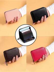 1pc Men's Multifunctional Business Card Holder & Coin Purse, Compact Size For Easy Carrying - Black - View 11
