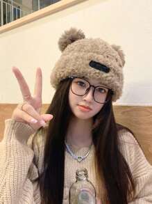 女性冬天針織帽,多用途和濃烈香調白色豆豆帽帶大頭圓周 - 黑色 - 查看 21