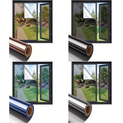 ม้วน 1 ม้วน ฟิล์มกระจกหนึ่งด้าน ฟิล์มความเป็นส่วนตัว กระจกสะท้อน ฟิล์มควบคุมความร้อน ฟิล์มกรองแสง UV กันแสงจ้า ฟิล์มกรองแสง ฟิล์มรักษาความปลอดภัย ฟิล์มบล็อกแสงแดดสำหรับบ้านและสำนักงาน