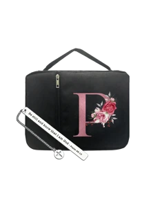 黑色圣经袋，带玫瑰深粉色首字母印花图案，适用于存放圣经书籍、圣经文件夹、便携式储物袋、带拉链和口袋的标准尺寸圣经袋，用于存放书籍、平板电脑、手机、杂物，带手柄的圣经袋，非常适合女士和男士手提包（拉链位置随机，无 U、V）组织者组织 - 黑色 - 查看 17