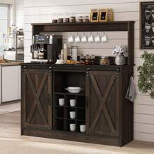 47" Farmhouse Buffet Cabinet With Storage, Farmhouse Coffee Bar Cabinet With Wine Racks And 6 Hooks, Coffee Bar Hutch With Storage For Entry Way, Hallway,Living Room, White/Brown/Gray - màu nâu - Xem 1