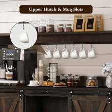 47" Farmhouse Buffet Cabinet With Storage, Farmhouse Coffee Bar Cabinet With Wine Racks And 6 Hooks, Coffee Bar Hutch With Storage For Entry Way, Hallway,Living Room, White/Brown/Gray - màu nâu - Xem 2