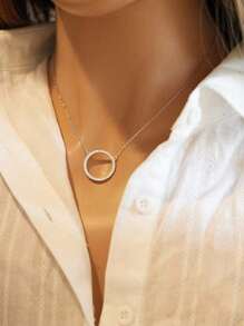 1pc Minimalist Round Cubic Zirconia Necklace, 925 Sterling Silver Pendant Clavicle Necklace, Elegant Jewelry Gift, Suitable For Girls Daily And Date Outfit Decoration