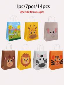 7 chiếc/14 chiếc Túi quà giấy Kraft chủ đề động vật dễ thương, Túi đựng quà dự tiệc - Nhiều màu - Xem 4