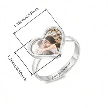 Personalized Copper Heart-Shaped Photo Ring - Customized Engraving, Romantic Couple Gift For Christmas/Thanksgiving - Silver - View 6