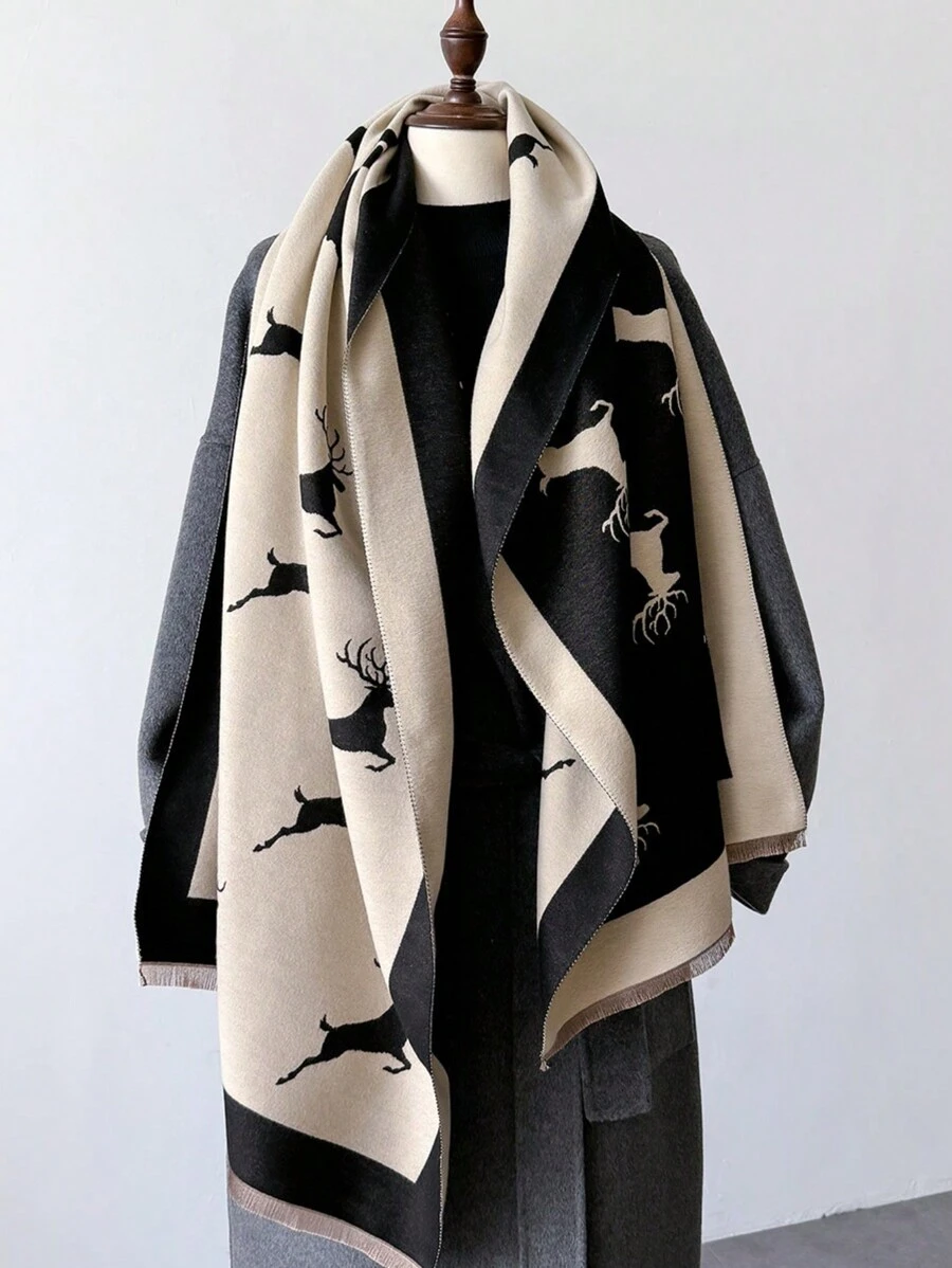 1 chiếc khăn choàng cổ bằng vải cashmere giả hai mặt màu xám và trắng dành cho nữ, ấm áp, thích hợp để mặc hàng ngày vào mùa thu và mùa đông, thanh lịch - Nhiều màu - Xem 1