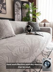 1pc 3D Sofa Cover Multifunctional Full Cover Sofa Protector, Solid Color Leaf Pattern Design, Elastic One-Piece Sofa Cover, With 1pc Throw Pillow Case Gift