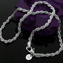 925 Sterling Silver Plated Festive 1pc Men's Fashion Twisted Rope Necklace - Stainless Steel - Party, Vacation, Gift - Daily Versatile Accessory - Silver - View 4