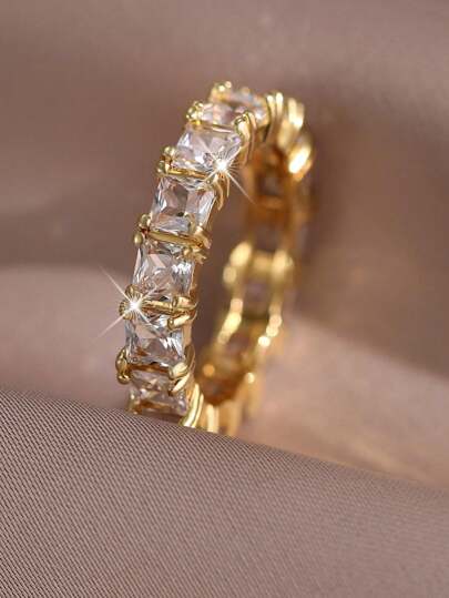 1pc Elegant Oval Zirconia Ring, Women/Girls Crystal Ring, Birthday Bridal Jewelry Gift For Her