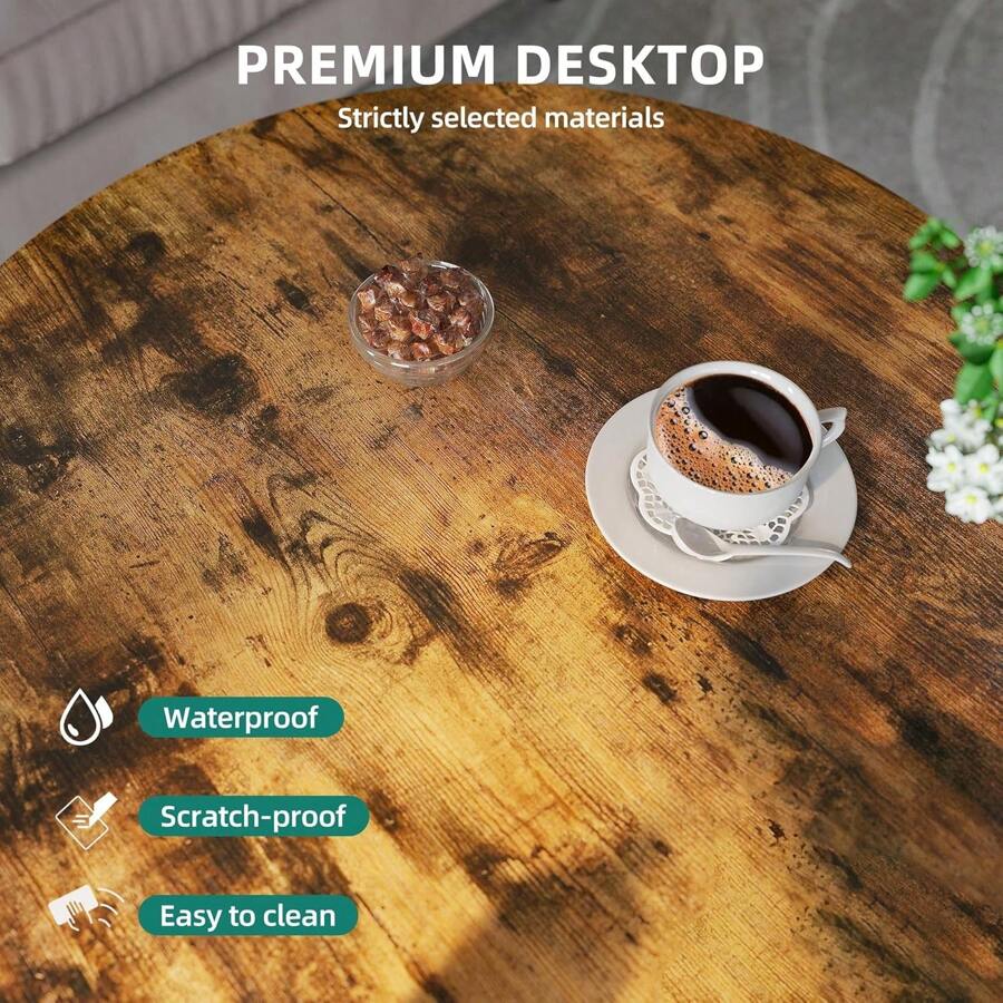 Round Coffee Table For Living Room,80x80x46cm Retro Central Table With