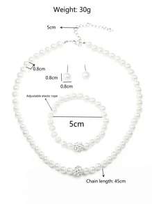 4 件套人造珍珠串珠项链、手链和耳环，优雅的珍珠首饰套装，适合女孩的优雅节日派对礼物 - 白色 - 查看 2