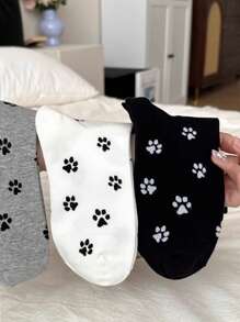 5 đôi tất dài đến bắp chân màu đen trắng xám cho nữ, họa tiết hình bàn chân mèo và trái tim dễ thương, phong cách Hàn Quốc Nhật Bản ngọt ngào, thời trang, đa năng - Nhiều màu - Xem 5