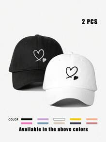 2 piezas Gorras de béisbol ajustables con doble corazón bordado, sombreros casuales a prueba de sol para exteriores, adecuados para primavera, otoño, viajes, playa, moda Y2K para jóvenes