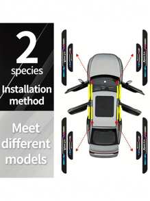 4 piezas Protector de umbral de puerta de coche deportivo, Pegatina reflectante antiarañazos para umbral de puerta de coche, Tira protectora para umbral de puerta, Pegatina decorativa para coche, Resistente al agua y antiarañazos, Antideslizante, Adecuado para todos los coches - Multicolor - Ver 3