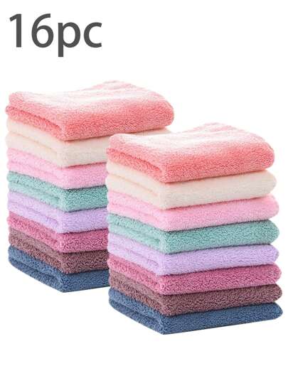 16 件柔软婴儿毛巾套装 - 这款 16 件套装包括纯色围兜、浴巾、毛巾和男婴/女婴毛巾。这些多用途毛巾可用于喂食、洗澡、洗手、擦汗、用作枕套、拍嗝巾、母乳喂养等。毛巾由吸水性强的面料制成，非常适合新生儿登记和节日礼物。每条毛巾尺寸为 9.84 英寸 x 9.84 英寸。